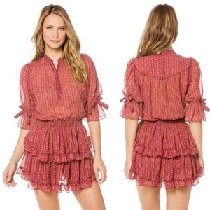 Misa Los Angeles Inge Dress Sheer Ruffle Skirt Mini Dress Medium Tile chiffon